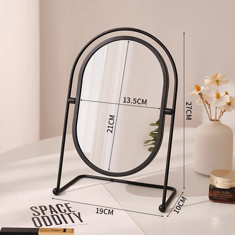 Zonyin Desktop Oval Rotating 360 Makeup Mirror Ins Style Dressing Table Mirror High Aesthetic Bedroom Vanity Mirror