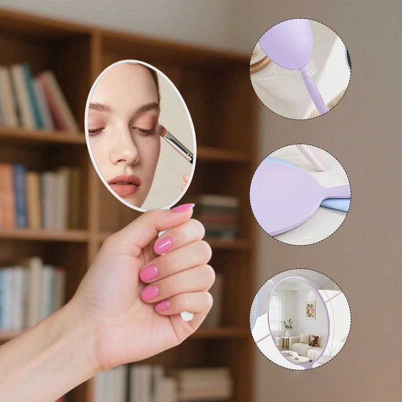 Zonyin Custom Logo Plastic Oval Handle Makeup Mirror Abs Material Cosmetic Hand Mirror Portable Hand Held Mirrors for Travel