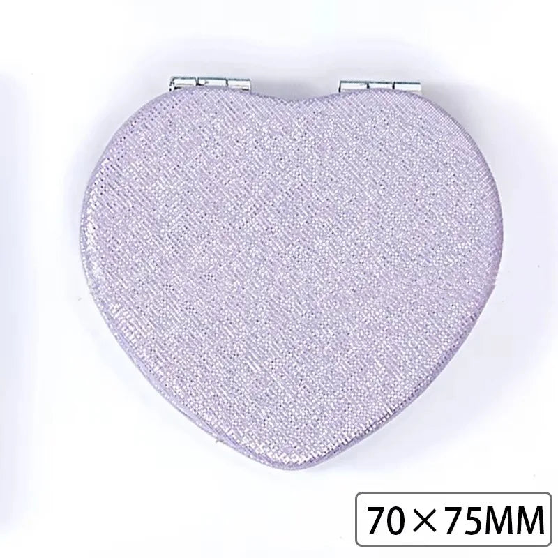 Zonyin Cute Portable Round PU Leather Folding Mirror Shiny Heart Shape 2X Double Sided Pu Pocket Makeup Mirror with Custom Logo