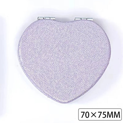 Zonyin Cute Portable Round PU Leather Folding Mirror Shiny Heart Shape 2X Double Sided Pu Pocket Makeup Mirror with Custom Logo