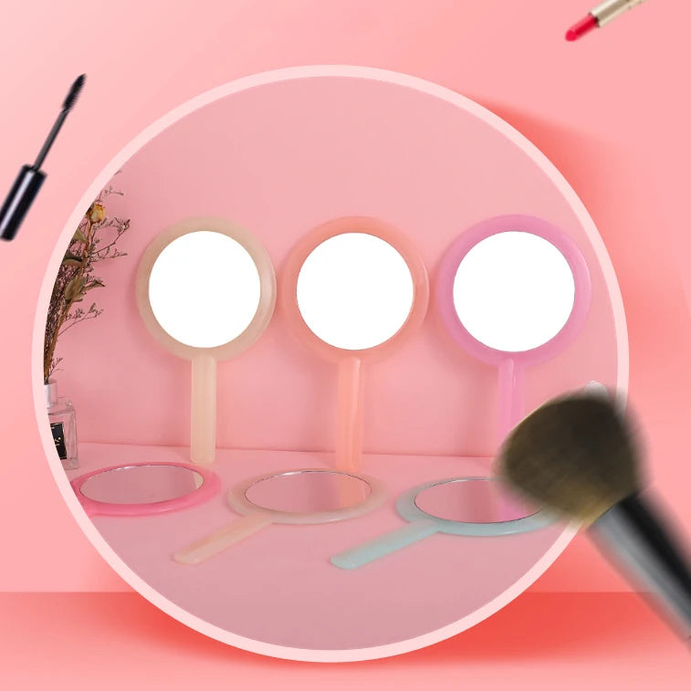 Zonyin New Round Double-sided Hand-held Travel Mirror Wholesale Makeup Mirror Portable Magnifying Glass Vanity Cosmetic Mirror