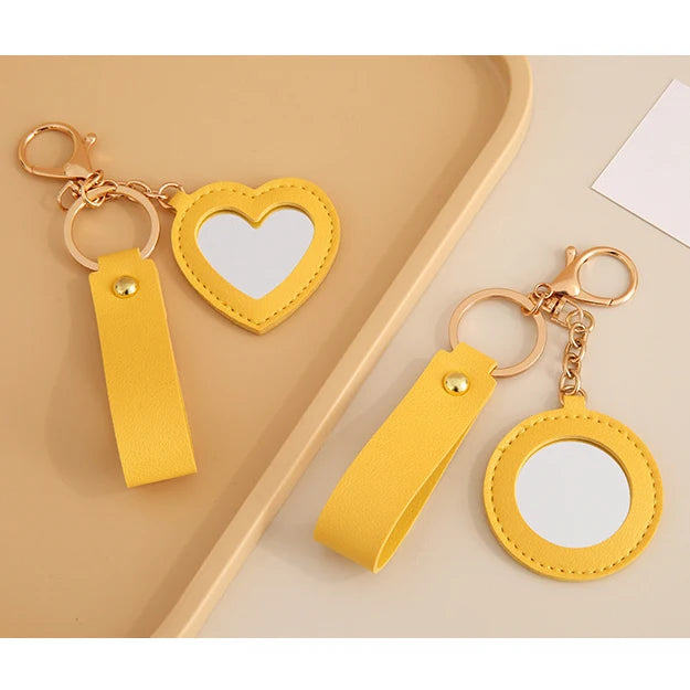 Zonyin Fashion PU Leather Makeup Mirror Bag Key Chain Flower Promotional Gifts Portable Pocket Mirror Heart Mirror With Key Ring