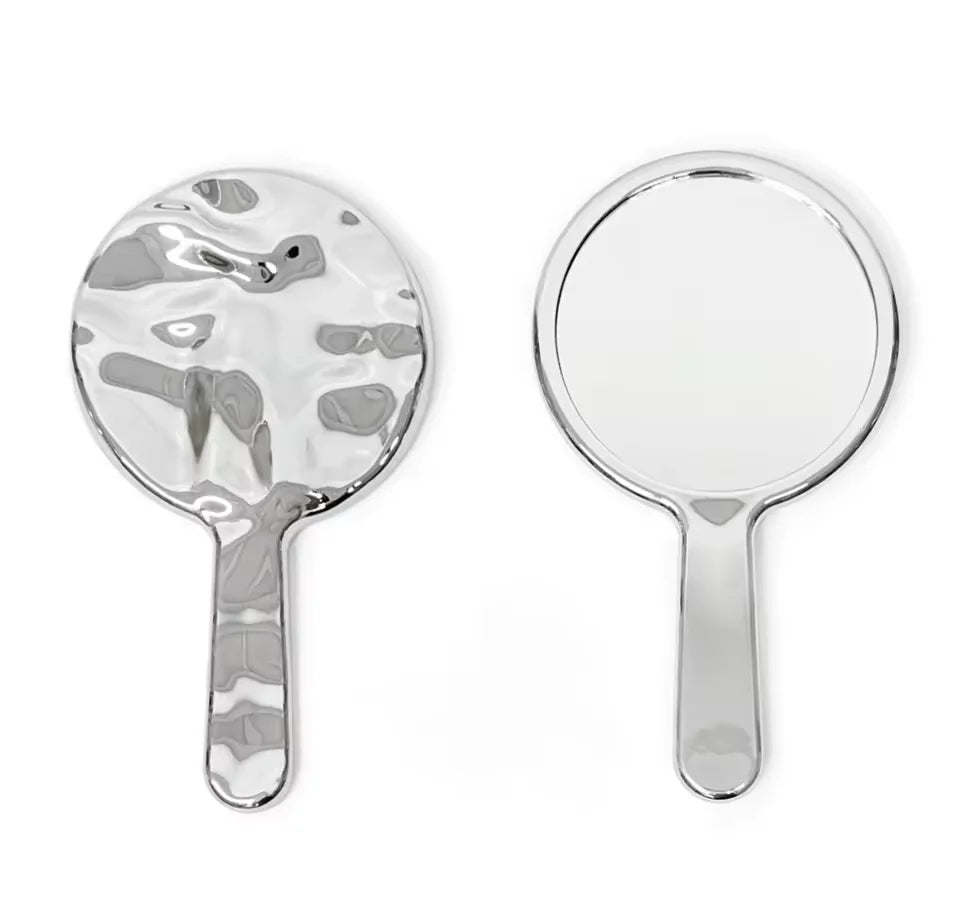 Zonyin New Design Electroplate Hand-held Round Pocket Mirror Custom Logo Portable Beauty Handheld Makeup Mirror with Promotion