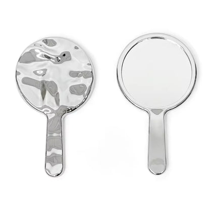 Zonyin New Design Electroplate Hand-held Round Pocket Mirror Custom Logo Portable Beauty Handheld Makeup Mirror with Promotion
