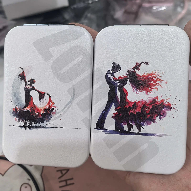 Zonyin Customized Design Double Sided Folding Compact Mirror White Pink PU Leather Pocket Mirror With 2x Magnifying for Travel