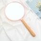 Zonyin Custom Logo Plastic Portable Small Handheld Mirror Round Double Sided Magnifying Cosmetic Mirror With Wooden Handle