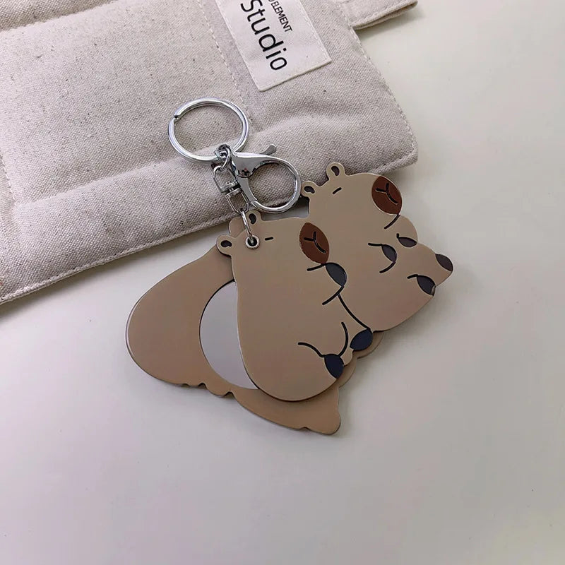 Zonyin Promotion Capybara Makeup Mirror and Comb Cute Acetate Portable Handheld Small Cosmetic Mirror With Car Keychain Pendant