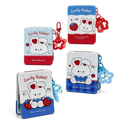 Zonyin Cute Rabbit Double Side Folding Makeup Mirror Cartoon Creative Keychain Pendant Portable Compact Mirror