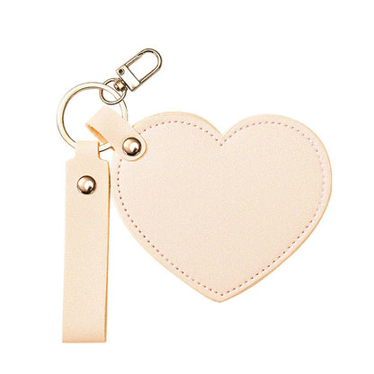 Zonyin Valentine's Day Gift Heart Shaped Makeup Keychain Mirror Pu Leather HD Glass Custom Travel Pocket Mirrors for Women Girls