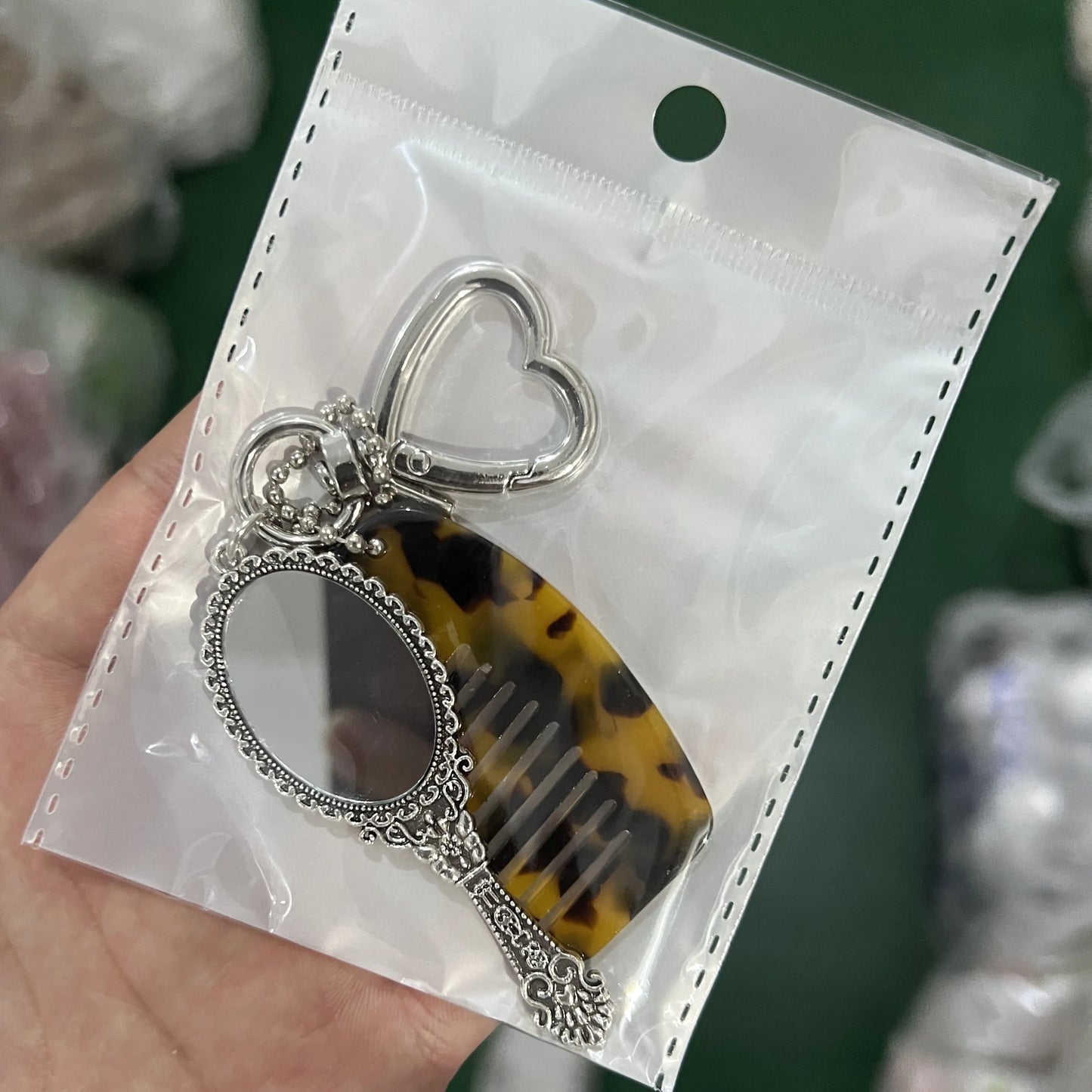 Zonyin Wholesale Mini Handle Handheld Makeup Mirror Keychain with Pendant Comb Mobile Phone Hanging Bag Decorative Accessories