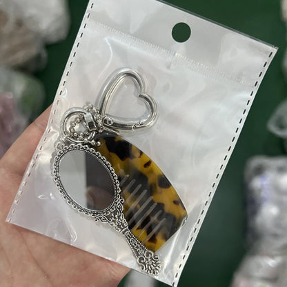 Zonyin Wholesale Mini Handle Handheld Makeup Mirror Keychain with Pendant Comb Mobile Phone Hanging Bag Decorative Accessories