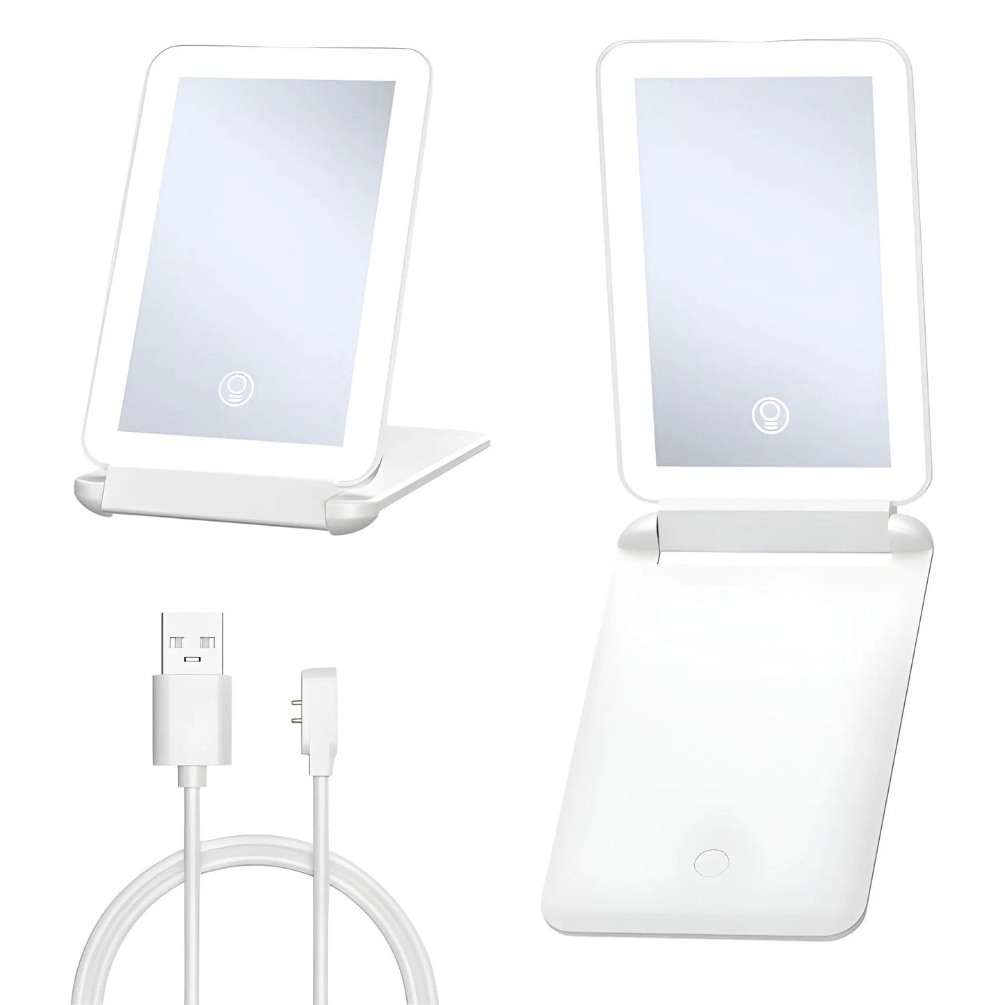 Zonyin Customized Logo Touch Screen Rechargeable Portable Make up Cosmetic Vanity With Led Light Folding Makeup Travel Mirror