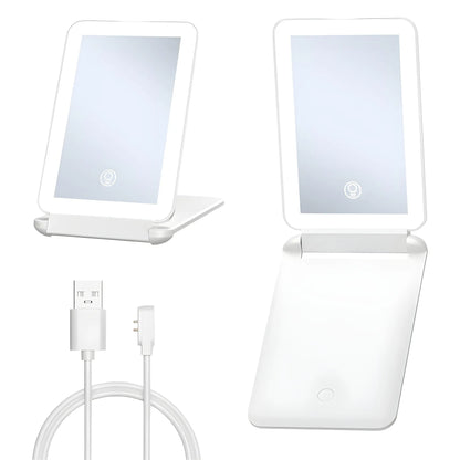 Zonyin Customized Logo Touch Screen Rechargeable Portable Make up Cosmetic Vanity With Led Light Folding Makeup Travel Mirror