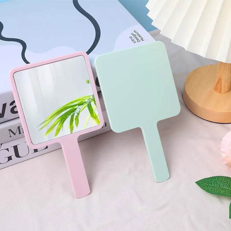 Zonyin Compact ABS Plastic Handheld Mirror Large Square Single-Sided Vanity Cosmetic Mirror Personalized Cute Small Handle
