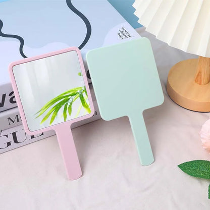 Zonyin Compact ABS Plastic Handheld Mirror Large Square Single-Sided Vanity Cosmetic Mirror Personalized Cute Small Handle
