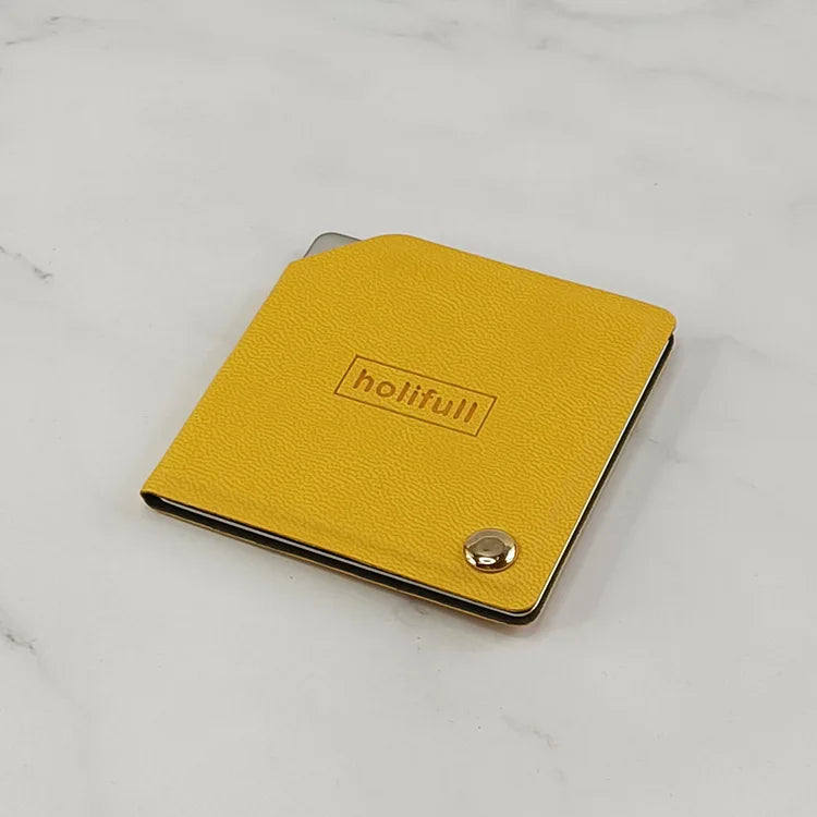 Zonyin Wholesale Square Yellow Rotatable Compact Mirror Custom Logo Pu Leather Cosmetic Mirror Pocket Mirror for Make up