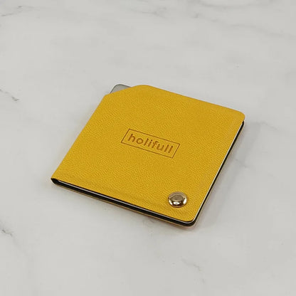 Zonyin Wholesale Square Yellow Rotatable Compact Mirror Custom Logo Pu Leather Cosmetic Mirror Pocket Mirror for Make up