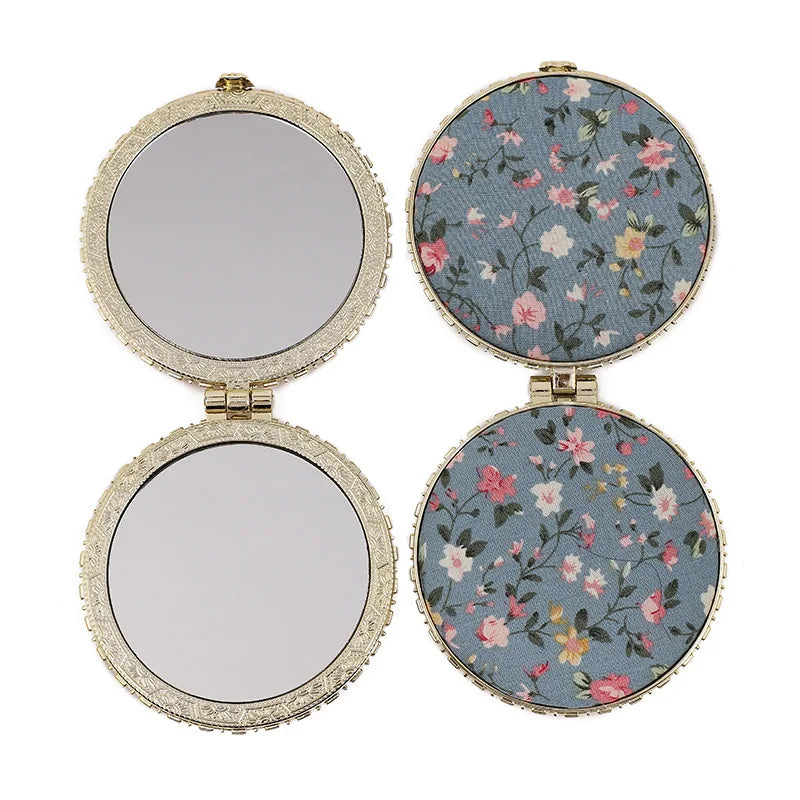 Zonyin High Quality Handheld Makeup Mirror Wholesale Vintage Silk Fabric Rectangle Oval & Round Sided Mirrors with Double Sides
