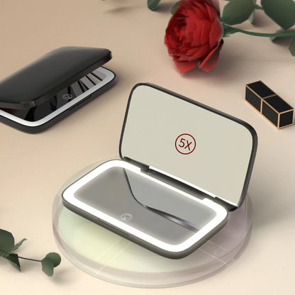 Zonyin Custom Logo Double-Side Handheld Makeup Mirror with Lights Travel Compact Portable Folding LED Rechargeable Square Mirror