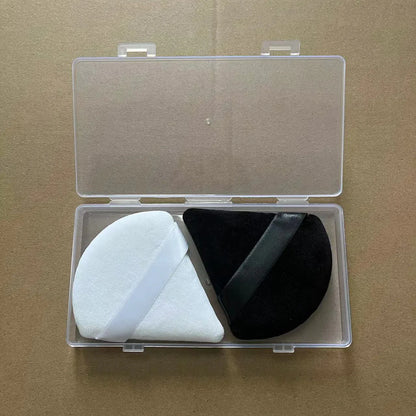 Zonyin Top Selling 2Pcs Black White Large Triangle Powder Puff Ultra Soft Velour Face Body Loose Powder Puff With Plastic Box