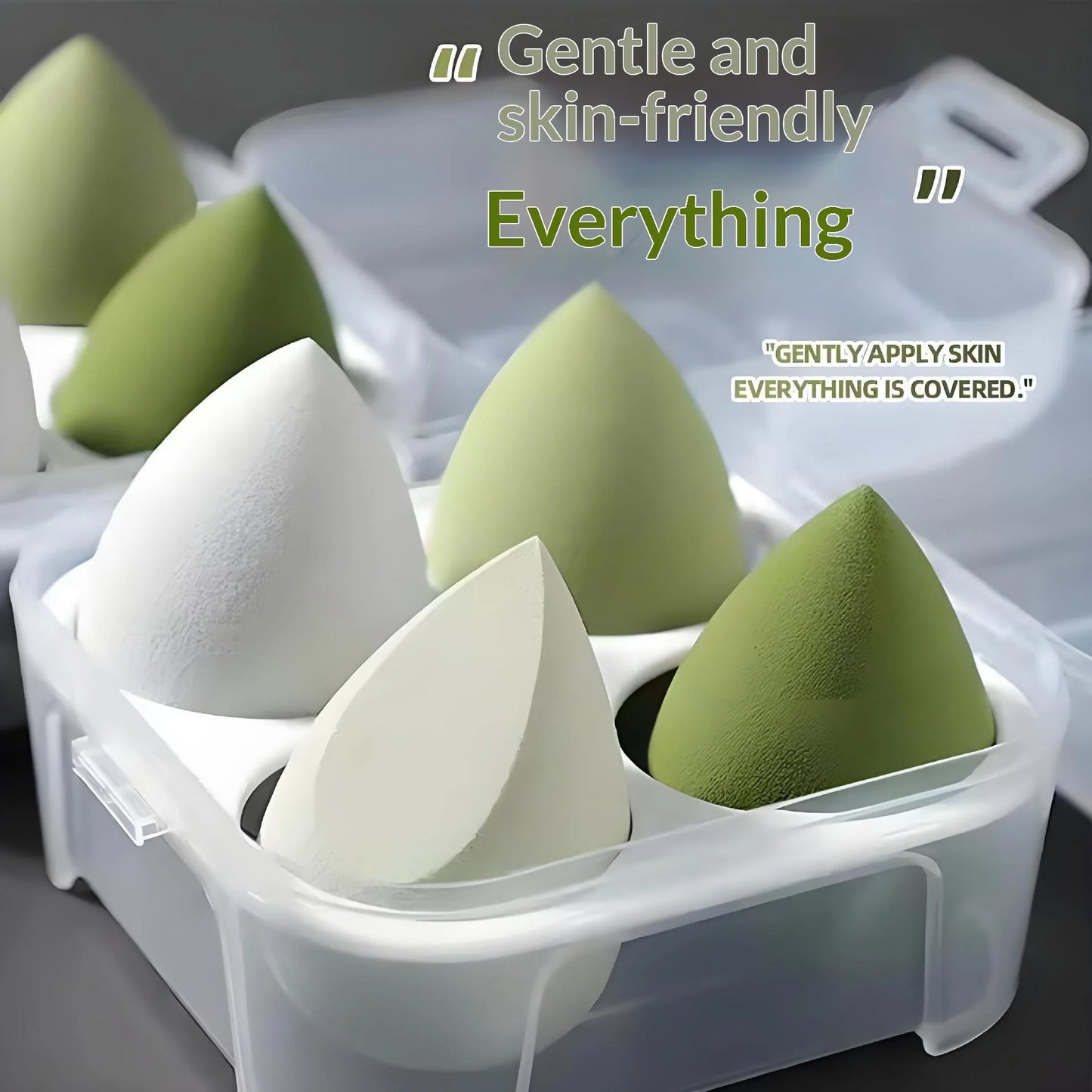 Zonyin Dry and Wet Dual-purpose Makeup Egg Puff, Makeup Egg Sponge Ball, Super Soft, 4-pack Makeup Egg Cover Box