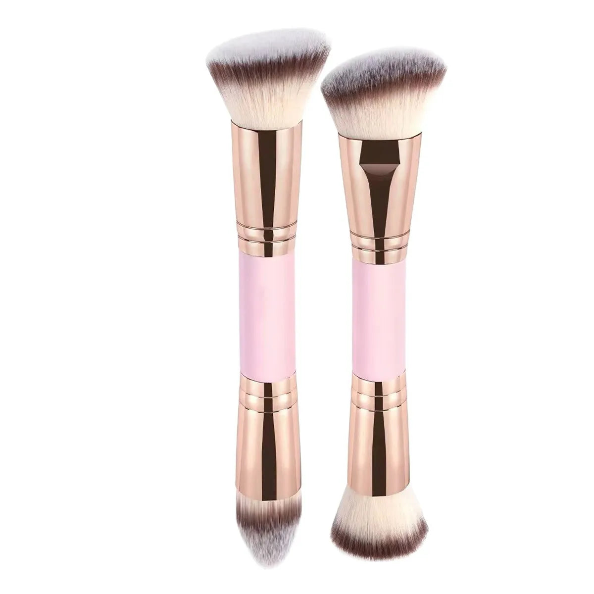 Zonyin Double Ended Synthetic Hair Wood Handle Custom logo Foundation Blush Brush Private Label Foundation Cosmetic Makeup Brush