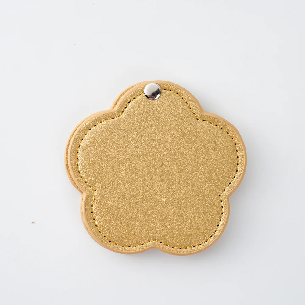 Zonyin New Arrival Flower Design White Pu Leather Makeup Mirror Customized Logo Portable Travel Pu Pocket Mirror for Women Girls