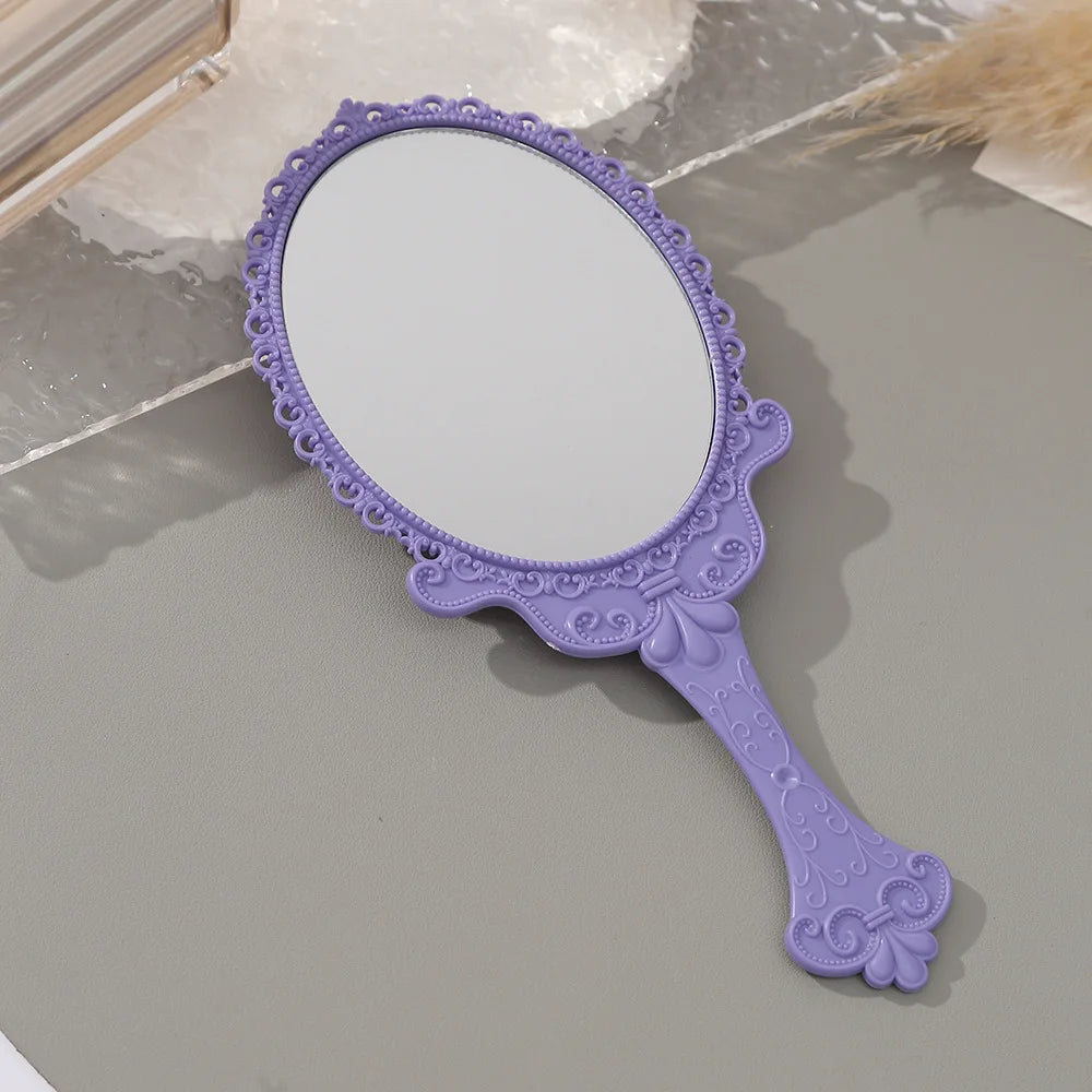 Zonyin Plastic Retro Handheld Mirror European Style Portable Travel Mirror Princess Hand Held Makeup Mirror for Promotion Gift