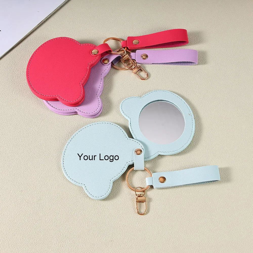 Zonyin NEW Product Cute Brown Bear Shaped Glass Pocket Mirror Pu Leather Travel Makeup Cosmetic Mirrors for Promotion Gifts