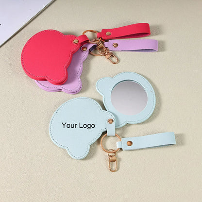 Zonyin NEW Product Cute Brown Bear Shaped Glass Pocket Mirror Pu Leather Travel Makeup Cosmetic Mirrors for Promotion Gifts