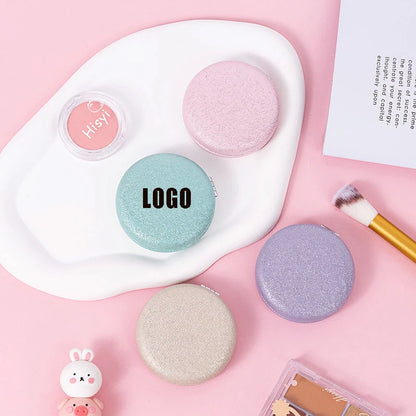 Zonyin Custom Logo Foldable Double-sided Pocket Mirror 1X/2X Portable Mini Pu Glitter Macarons Round Makeup Mirror with Keychain