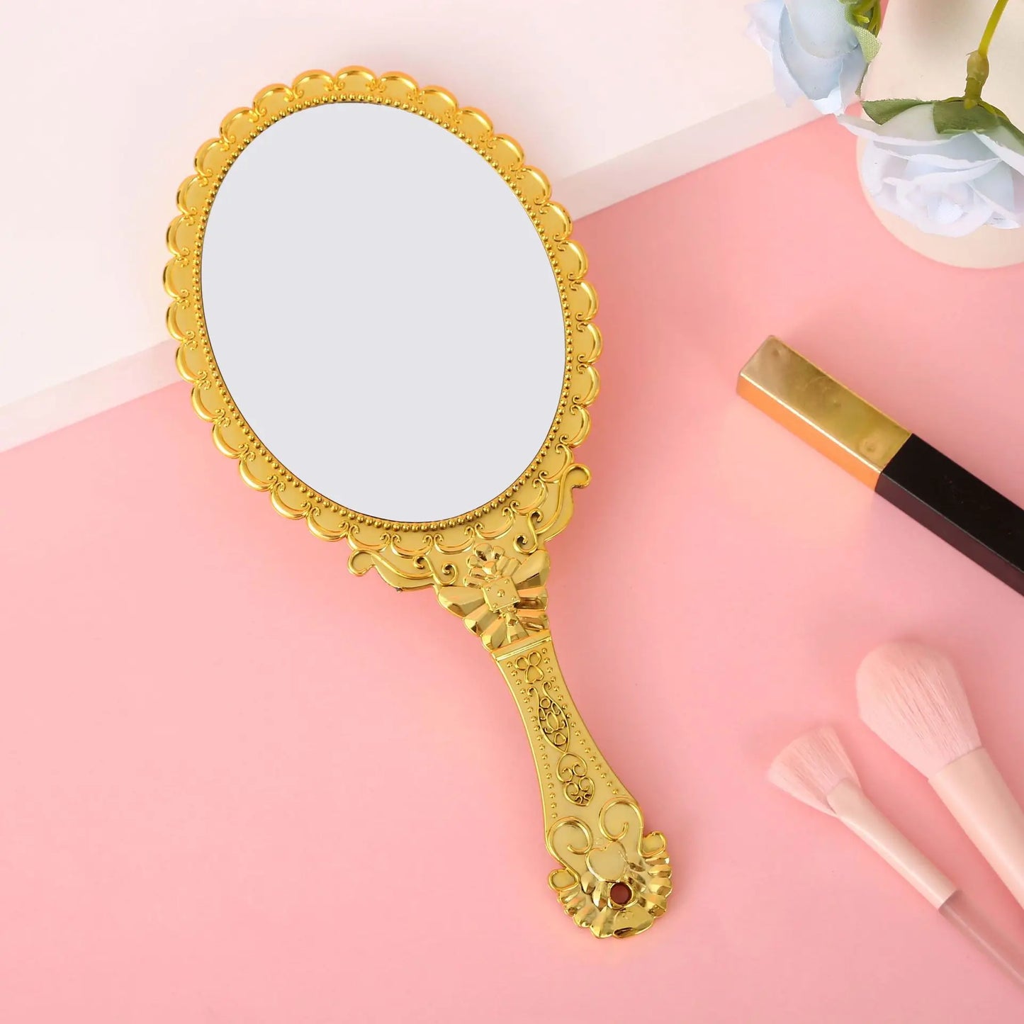 Zonyin Gold Vintage Handheld Makeup Mirror Goldplated Plastic Hand Personalized Portable Cosmetic Vanity Mirror for Wedding