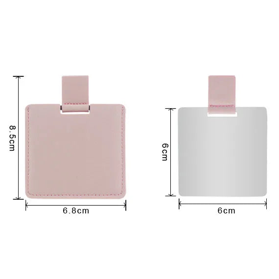 Zonyin High Quality Pink Square Shape Pocket Mirror Engraved Logo Small Pu Leather Metal Travel Cosmetic Makeup Mirror for Women