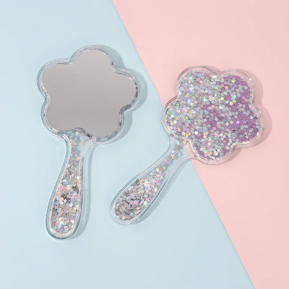 Zonyin Cute Flower-Shaped Handheld Makeup Mirror Novelty Quicksand Glitter Hand Mirror Portable Beauty Tool for Gifts
