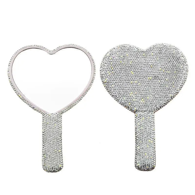 Zonyin Plastic Heart Diamond Handheld Makeup Mirror Portable Cosmetic Mirror with Handle Hand Mirror for Women and Girls