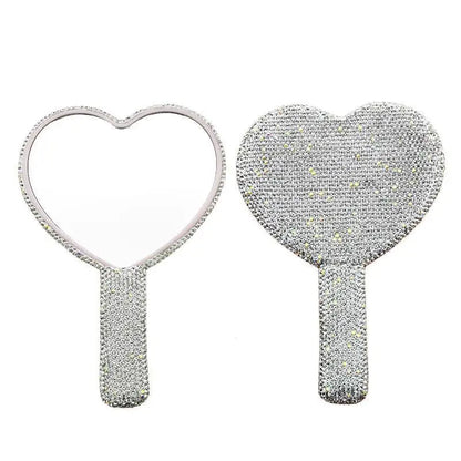 Zonyin Plastic Heart Diamond Handheld Makeup Mirror Portable Cosmetic Mirror with Handle Hand Mirror for Women and Girls