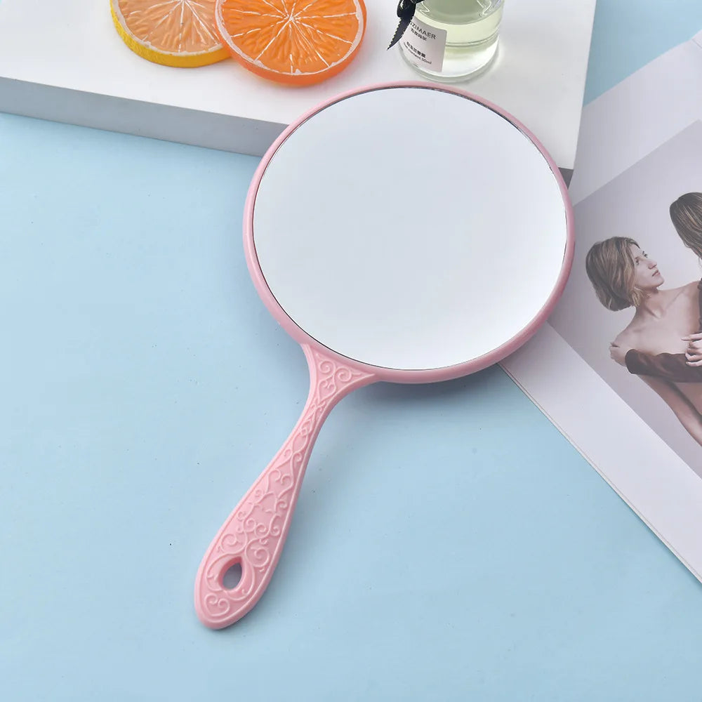 Zonyin Wholesale Luxury Handheld Vintage Round Mirror Custom Logo Plastic Silver Plating Makeup Mirror with Handle for Wedding