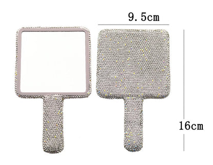 Zonyin Custom Logo Heart Shape Diamond Handheld Makeup Mirror Custom Hand Held Portable Private Label Round Makeup Mirror