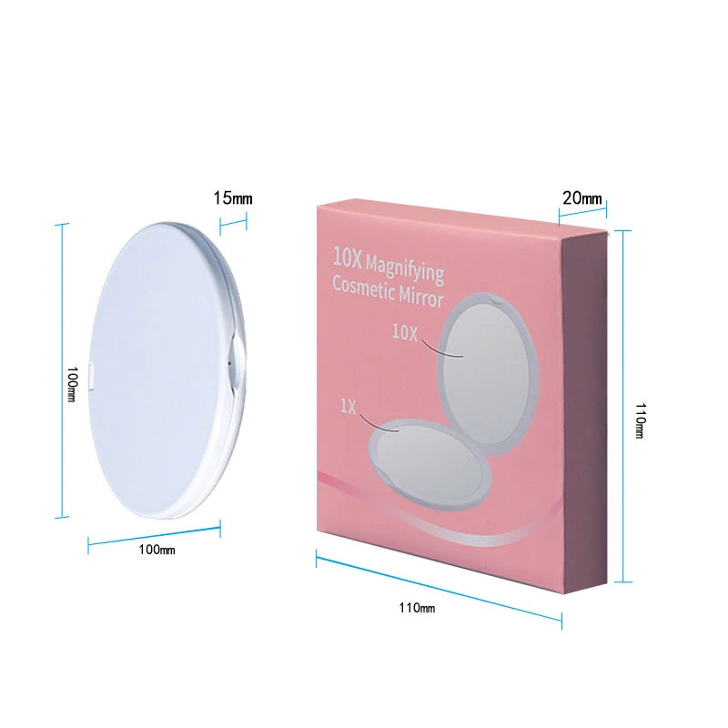 Zonyin Double-Sided Travel Makeup Mirror 10X Magnifying Compact Handbag Cosmetic Mirror Handheld Round Folding Pocket Mirror