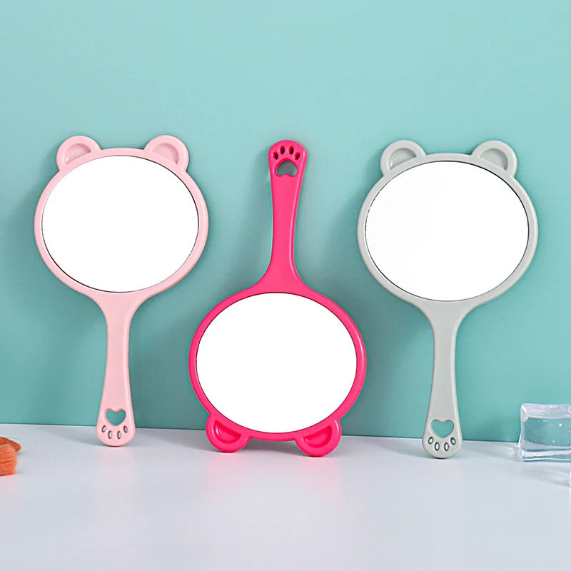 Zonyin Custom Logo Portable Handheld Makeup Mirror Cartoon Bear Head Handle Personalized Small Vanity Pocket Mirrors for Travel