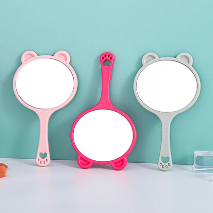 Zonyin Custom Logo Portable Handheld Makeup Mirror Cartoon Bear Head Handle Personalized Small Vanity Pocket Mirrors for Travel