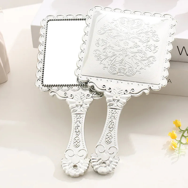 Zonyin Gold Vintage Plastic Handheld Mirror Square Shape Plastic Handle Cosmetic Mirror Beauty Makeup Hand Held Mirror for Women
