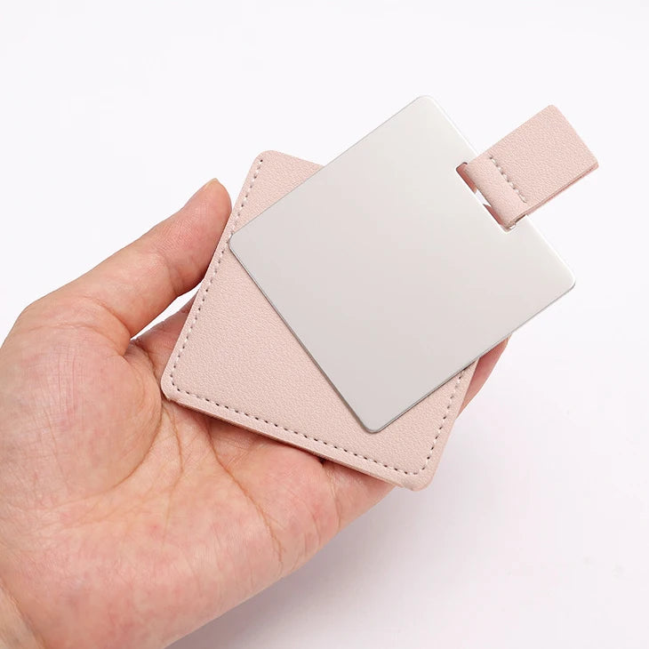 Zonyin Promotion Gift Cheap Square Shaped Pu Leather Small Mirror No Break Stainless Steel Metal Pocket Mirror with Custom Logo