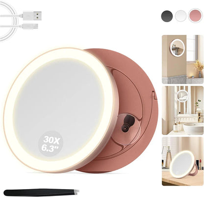 Zonyin Single Side 5X/10X Magnifying LED Light Round Cosmetic Mirror with 3 Suction Cups Personalized Wall Mounted Foldable