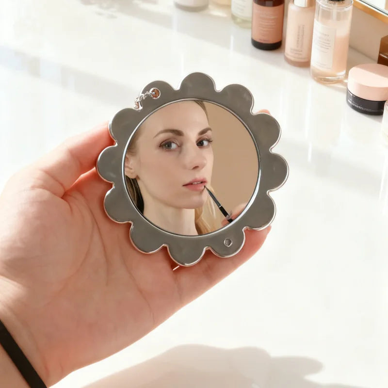 Zonyin Wholesale Custom Logo Small Cute Flower Shape Pocket Mirror Plastic Sunflower Hand Compact Makeup Mirror for Bag Travel