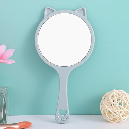 Zonyin Custom Logo Label Cat Shaped Handheld Makeup Mirror Portable Round Handle Cosmetic Mirror Personalized Features for Girls
