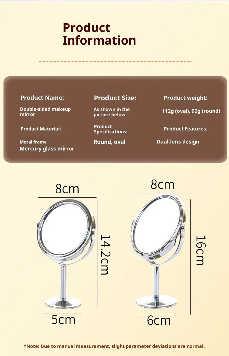 Desktop Double-sided Rotatable Stainless Steel Magnifying Glass Makeup Mirror for Student Dormitory and Household Dressing Use