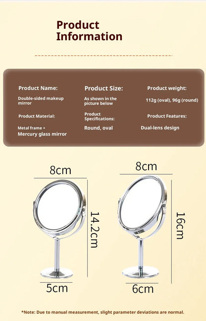 Desktop Double-sided Rotatable Stainless Steel Magnifying Glass Makeup Mirror for Student Dormitory and Household Dressing Use