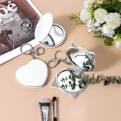 Zonyin Printed Logo PU Leather Foldable Makeup Mirror Portable Travel Compact 2X Magnifying Pocket Mirror  with Keychain