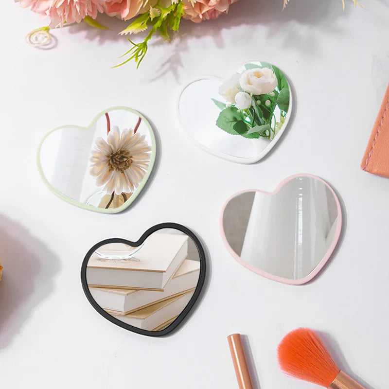 Zonyin Wholesale Cute Plastic Small Heart Pocket Makeup Mirror Custom Logo Mini Portable Compact Travel  Mirror  for Women Girls